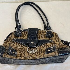 Genna de Rossi Blue‎ Tan Top Double Handle Handbag Purse Zip Pockets EUC 10 X 16